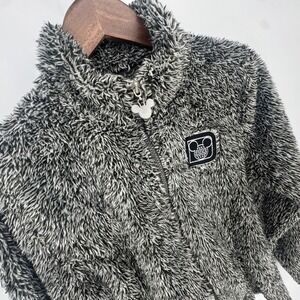 Disney Park Mickey Mouse Black White Plush Fleece Jacket WDW Small Full Zip UP